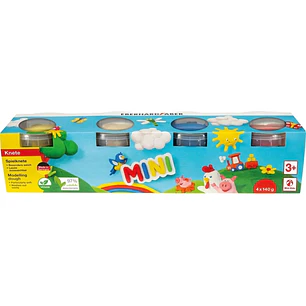Eberhard Faber Mini Kids Pack con 4 Botes 140gr de Pasta de Modelar - 97% Ingredientes Naturales - Colores Blanco, Amarillo, Rojo y Azul
