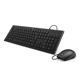 Hama Combo de Teclado y Raton - Distribucion Qwerty-Es - Cable 140cm - Pies Plegables - USB-A - Raton de 3 Botones - 1000dpi - Color Negro