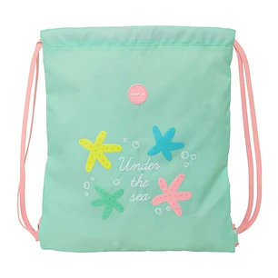 Safta Estrellas Saco Plano - Cierre con Cordones - Bolsillo Interior con Cremallera - 35x40x1cm - Color Verde