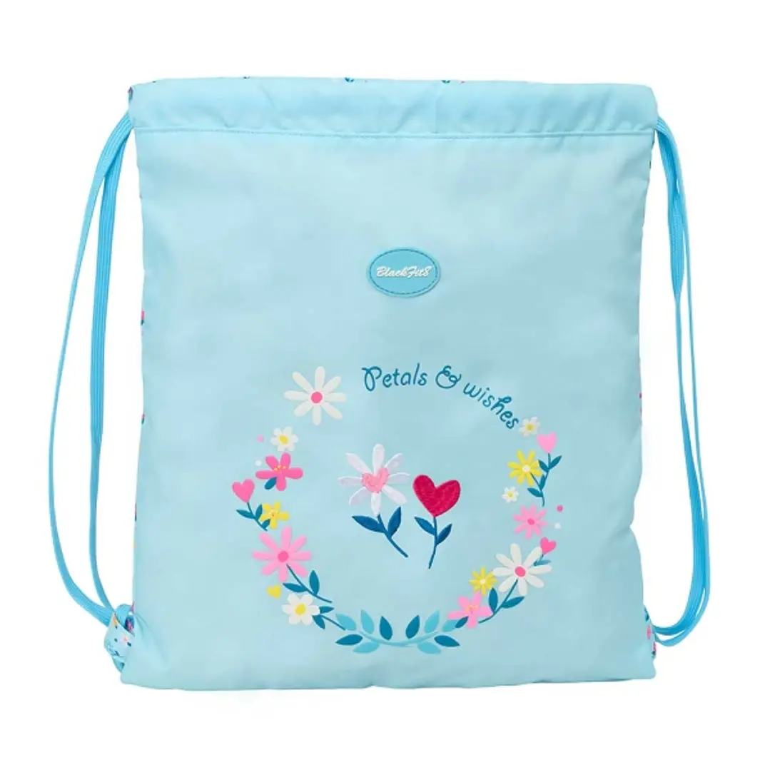 Safta Blackfit8 Petalos Saco Plano - Cierre con Cordones - Bolsillo Interior con Cremallera - 35x40x1cm - Color Azul Claro 1