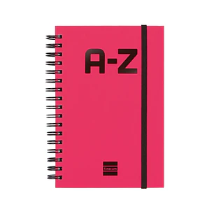 Finocam A-Z Indice Alfabetico - Formato 8º - 100x150mm - Tapas de Carton Forrado - Papel de 80g/m2 - Cierre con Goma Elastica - Espiral Doble Metalica