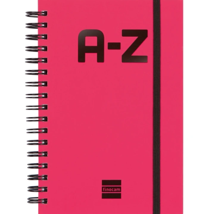 Finocam A-Z Indice Alfabetico - Formato 8º - 100x150mm - Tapas de Carton Forrado - Papel de 80g/m2 - Cierre con Goma Elastica - Espiral Doble Metalica 1