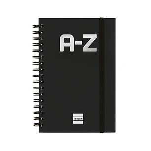 Finocam A-Z Indice Alfabetico - Formato 8º - 100x150mm - Tapas de Carton Forrado - Papel de 80g/m2 - Cierre con Goma Elastica - Espiral Doble Metalica