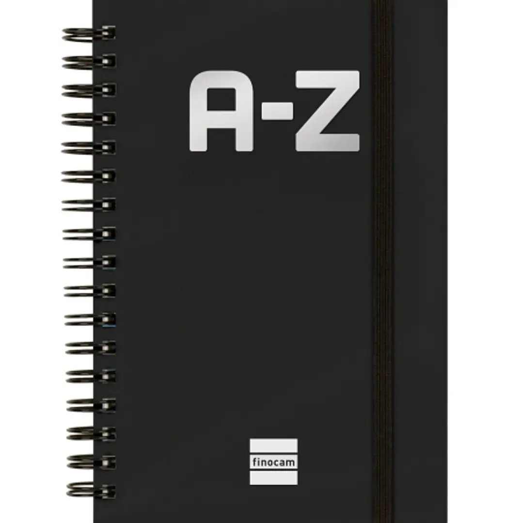 Finocam A-Z Indice Alfabetico - Formato 8º - 100x150mm - Tapas de Carton Forrado - Papel de 80g/m2 - Cierre con Goma Elastica - Espiral Doble Metalica 1