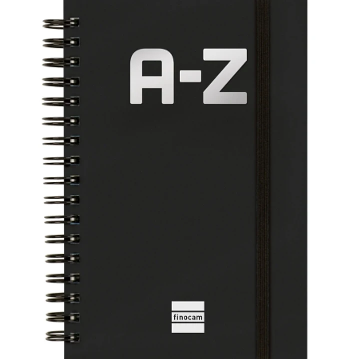Finocam A-Z Indice Alfabetico - Formato 8º - 100x150mm - Tapas de Carton Forrado - Papel de 80g/m2 - Cierre con Goma Elastica - Espiral Doble Metalica 1