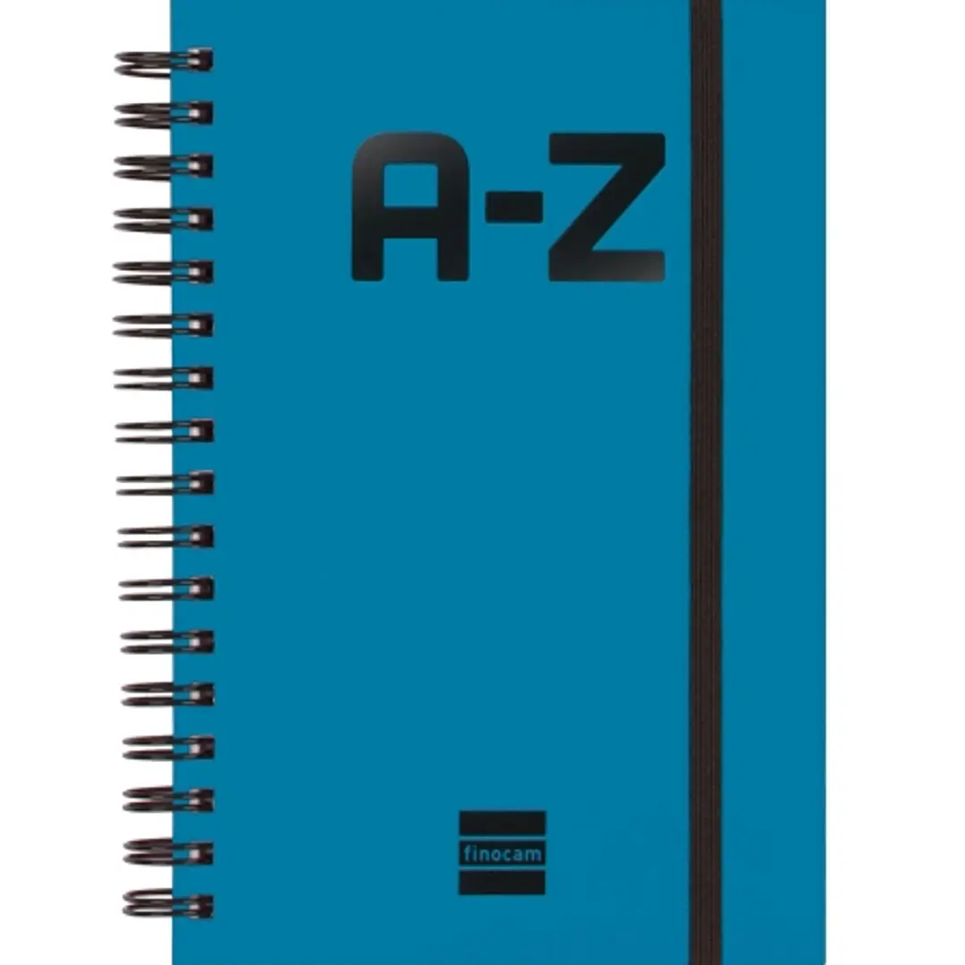 Finocam A-Z Indice Alfabetico - Formato 8º - 100x150mm - Tapas de Carton Forrado - Papel de 80g/m2 - Cierre con Goma Elastica - Espiral Doble Metalica 1