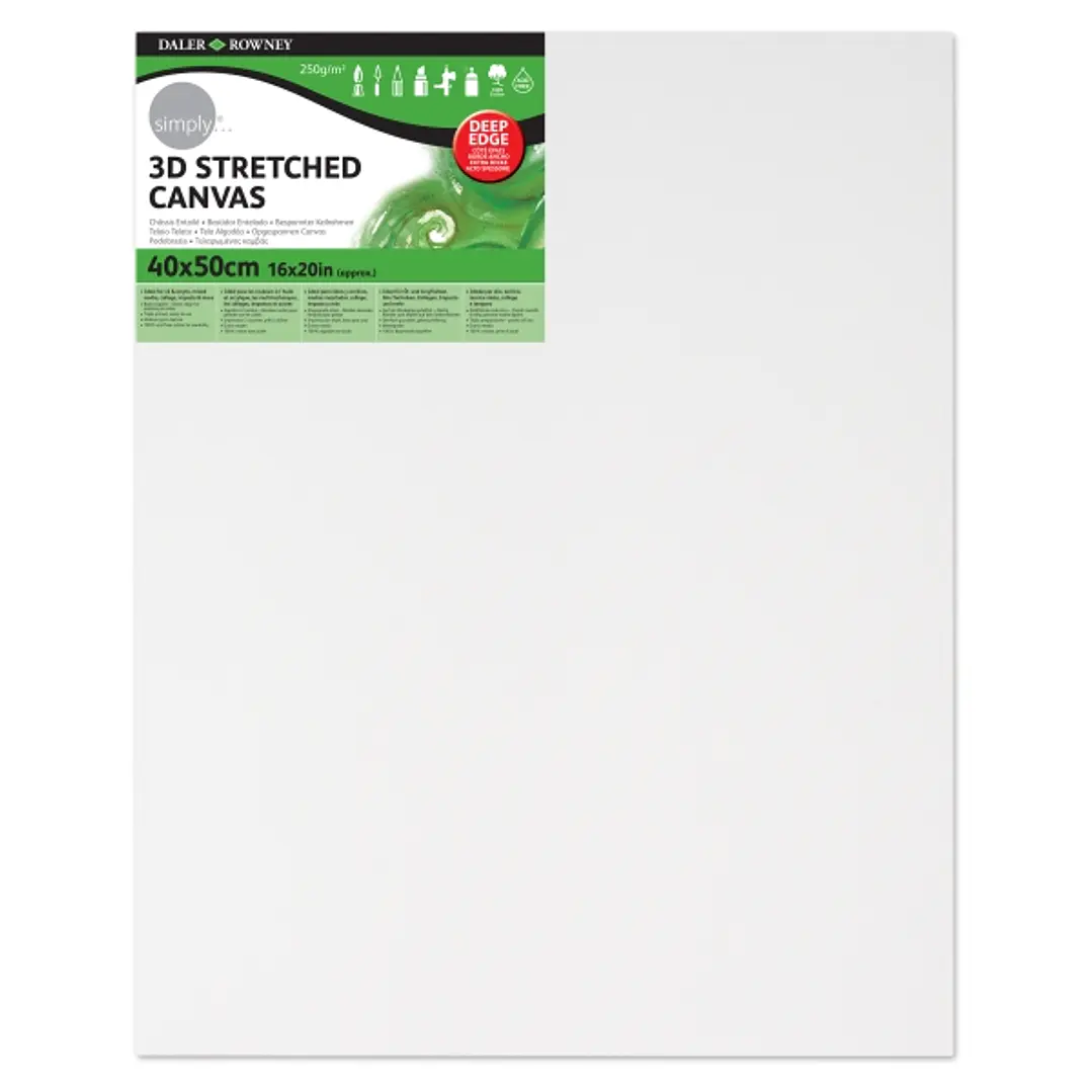 Daler Rowney Simply Bastidor Entelado 3D - 40x50cm - Imprimacion Triple - Grano Medio - 100% Algodon sin Acido - 250g - Color Blanco 1