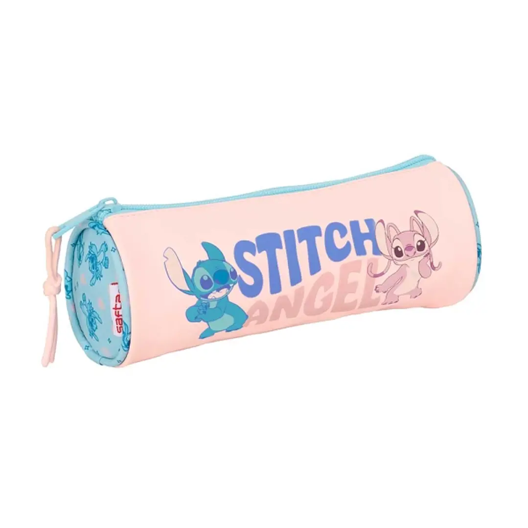Safta Stitch Ohana Portatodo - Tirador Facil de Abrir - 1L - 200x70x70mm - Color Rosa Pastel 1