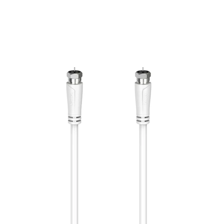Hama Essential Cable Coaxial de Antena - Longitud 3m- Conector F Macho - Doble Blindaje - Apantallamiento 90dB - Impedancia 75Ohm - Color Blanco 1