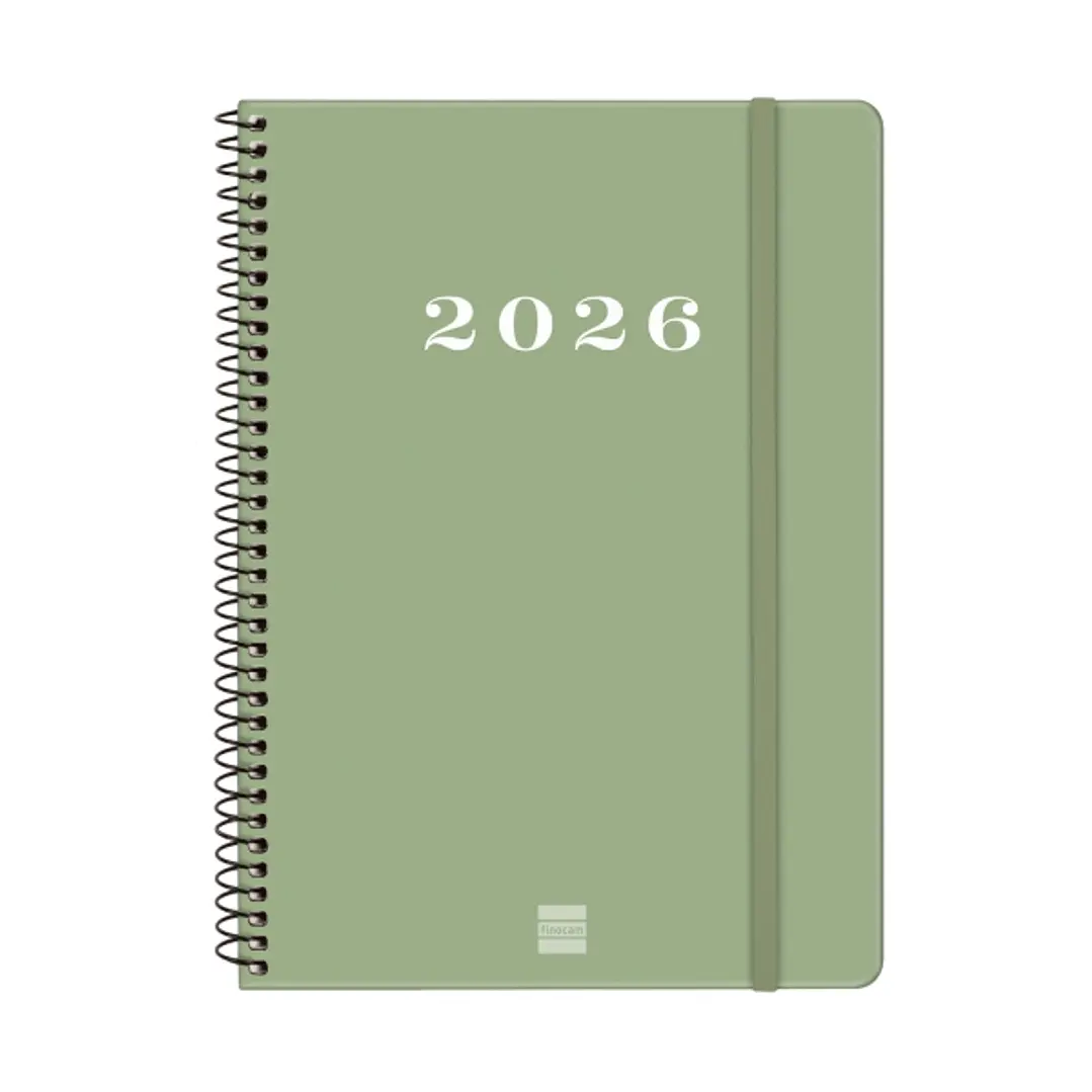 Finocam My Agenda de Espiral en Catalan - Anual 2026 - Tapa Dura Antirayaduras - Formato E10 - 171x9x212mm - Semana Vista Horizontal - Color Verde 1