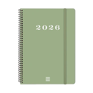 Finocam My Agenda de Espiral - Anual 2026 - Tapa Dura Antirayaduras - Formato E10 - 171x9x212mm - Semana Vista Horizontal - Color Verde