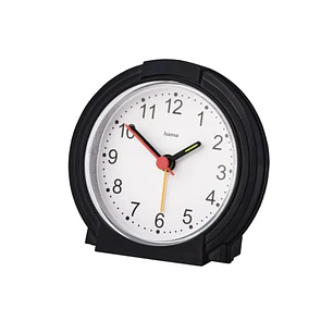 Hama Classic Reloj Despertador Analogico - Manecillas y Numeros Fluorescentes - Funciona con 1 Pila AA - 9.5x3.8cm - Color Negro