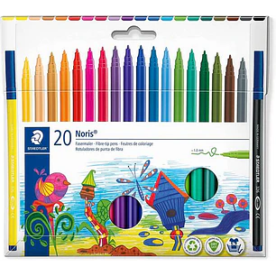 Staedtler 326 Pack de 20 Rotuladores Punta de Fibra - Trazo 1.0mm Aprox - Resistente a la Presion - Tinta a Base de Agua Antisecado - Colores Surtidos