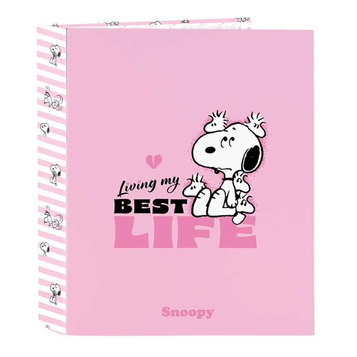 Safta Snoopy Carpeta de 4 Anillas de 40mm - Formato Folio - Tapas Duras Forradas - Lomo Ancho - 27x33x6cm - Color Rosa 1