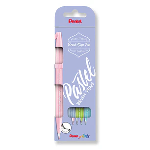Pentel Brush Sing Pen Pastel Pack de 4 Rotuladores con Punta de Pincel - Lineas Finas o Gruesas dependiendo de la Presion - Fabricados con 81% de Plas