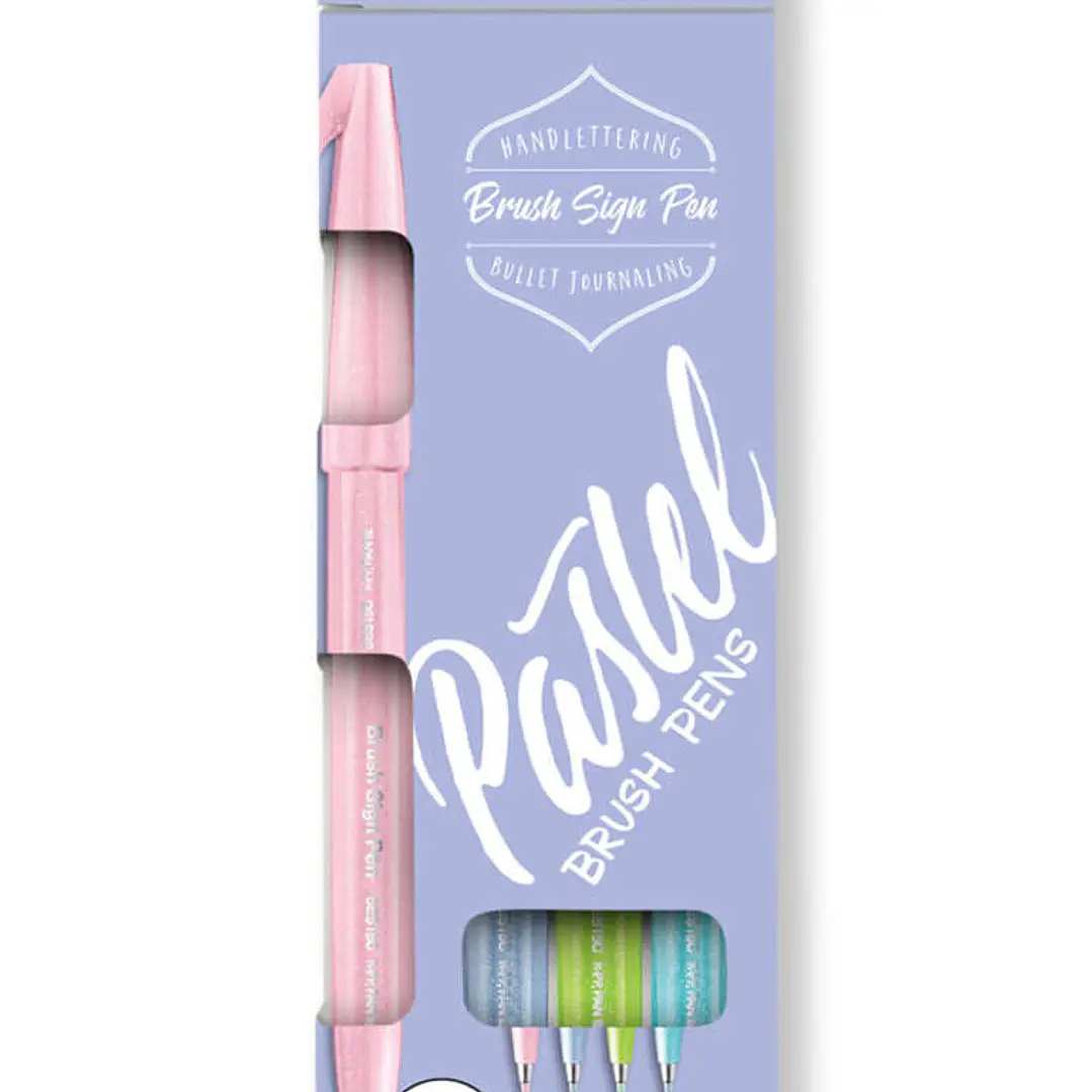 Pentel Brush Sing Pen Pastel Pack de 4 Rotuladores con Punta de Pincel - Lineas Finas o Gruesas dependiendo de la Presion - Fabricados con 81% de Plas 1