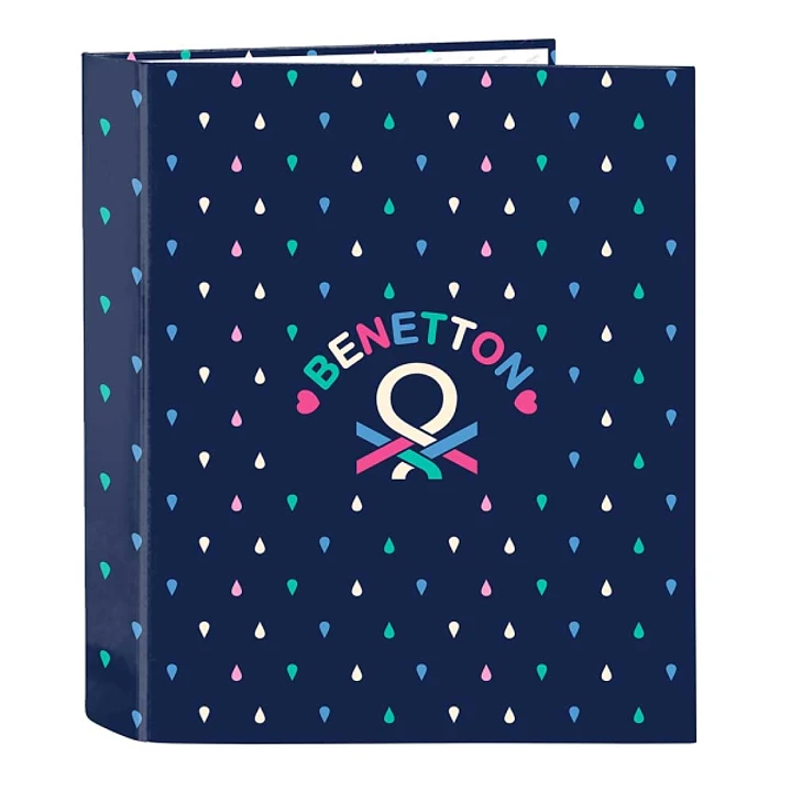 Safta Benetton Drop Carpeta con 4 Anillas 40mm - Tapas Duras Forradas - Formato Folio - 270x60x330mm - Color Azul Oscuro 1