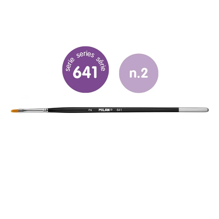 Milan 612 Premium Synthetic Pack de 6 Pinceles Lengua de Gato Numero 2 - Bolsa con Colgador - Pelo Sintetico - Mango Corto - Color Negro 1