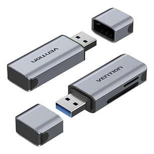 Vention Lector de Tarjetas TF y SD - USB-A 3.0 - Aluminio - Plug and Play - Color Gris