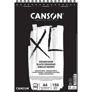 Canson XL Black Bloc de 40 Hojas A4 150g - Grano Fino - Espiral Microperforado - Color Negro