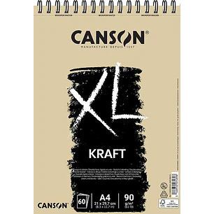 Canson XL Kraft Rayado Bloc de Dibujo con 60 Hojas A4 - Espiral Microperforado - 21x29.7cm - 90g - Color Beige