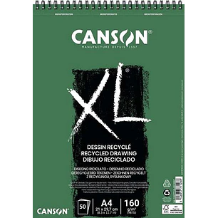 Canson XL Recycled Bloc de Dibujo con 50 Hojas A4 - Espiral Microperforado - Grano Fino - 160g - Color Blanco