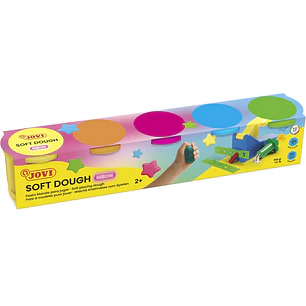 Jovi Soft Dough Estuche de 5 Botes Colores Neon - Blanda y Flexible - Facil de Amasar y Moldear - Ideal para Iniciacion al Modelaje - Fomenta Creativi