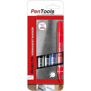 Pentel PenTools Pack de 4 Rotuladores Permanentes Industriales Pentel Pen N50 - Punta Conica Resistente y Duradera - Trazo 2mm - Resistente a Agua y L