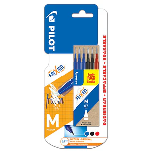 Pilot Pack de 6 Recambios para Frixion Ball y Frixion Clicker - Punta de Bola Redonda 0.7mm - Trazo 0.4mm - Colores: 3x Azul, 2x Negro y 1x Rojo