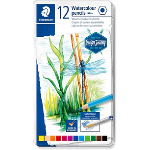 Staedtler 14610C Caja Metalica con 12 Lapices de Colores Acuarelables - Resistentes a la Rotura - Colores Surtidos