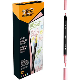 Bic Intensity Dual Tip Pastel Rotulador Doble Punta - Punta de Pincel + Punta Fina - Tinta con Base de Agua - Colores Pastel Surtidos