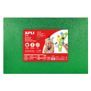 Apli Goma Eva Purpurina Verde 600x400mm - 3 Hojas Brillantes y Flexibles