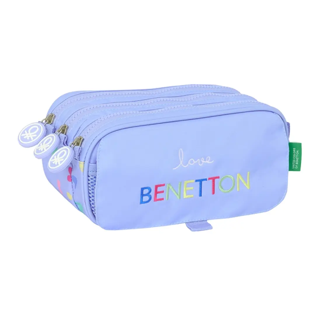 Safta Benetton Estuche Portatodo - 3 Compartimentos - 21.5x10x8cm - Color Lila 1