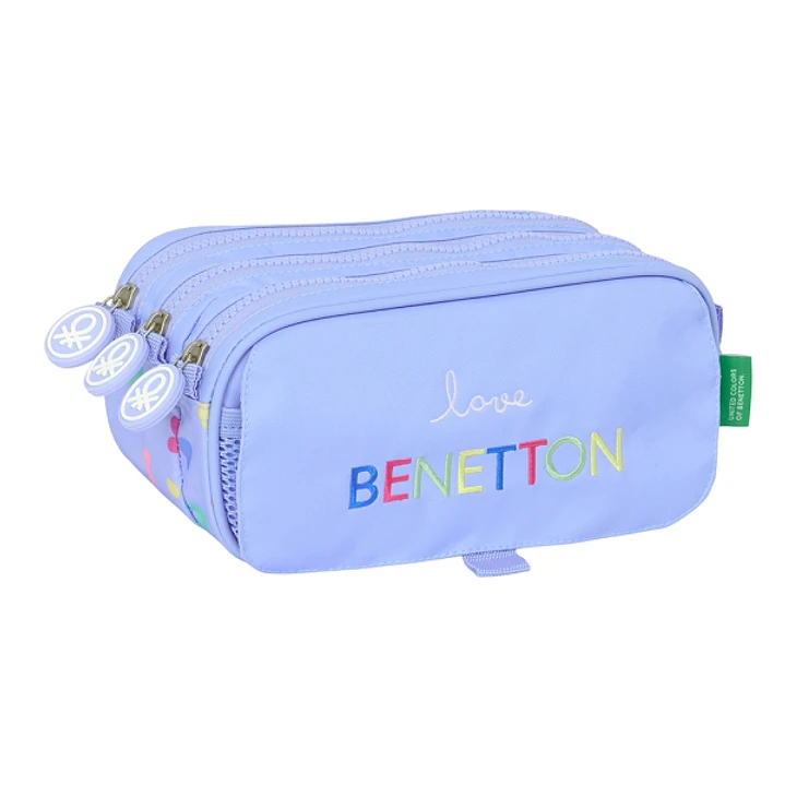 Safta Benetton Estuche Portatodo - 3 Compartimentos - 21.5x10x8cm - Color Lila 1
