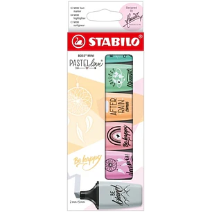 Stabilo Boss Mini Pastellove Pack de 6 Marcadores Fluorescentes - Trazo entre 2 y 5mm - Tinta con Base de Agua - Antisecado - Colores Rosa, Fucsia, Na