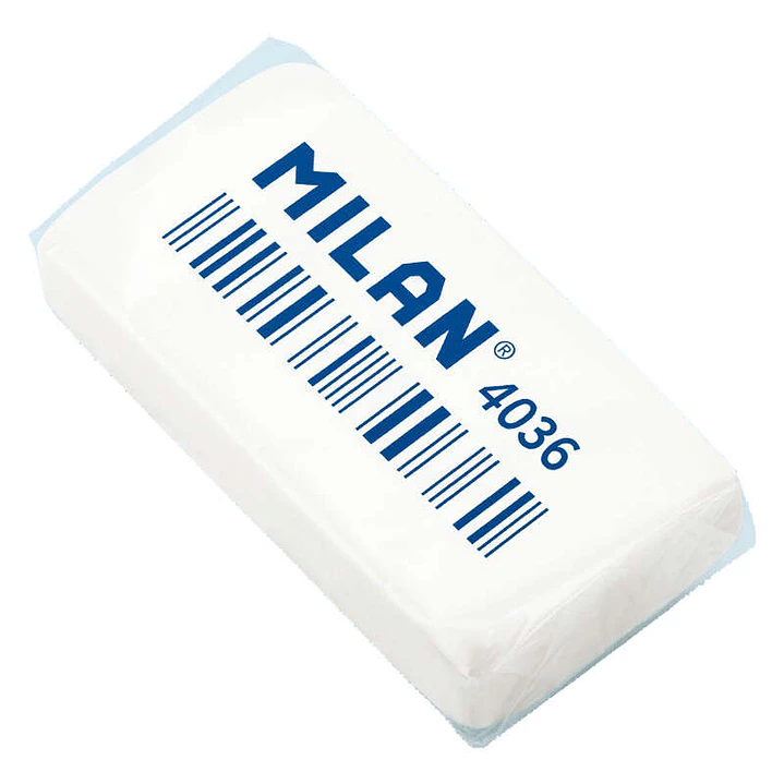 Milan 4036 Goma de Borrar Rectangular - Miga de Pan - Caucho Sintetico - Envuelta Individualmente - Color Blanco 1
