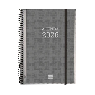 Finocam Basics Agenda en Catalan - Anual 2026 - con Espiral - Personalizable - Formato E10 - 162x14x212mm - Semana Vista en Vertical - Color Gris