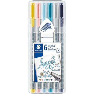 Staedtler Triplus Fineliner 334 Pack de 6 Rotuladores de Punta Fina - Trazo 0.3mm Aprox - Tinta Base de Agua - Colores Surtidos