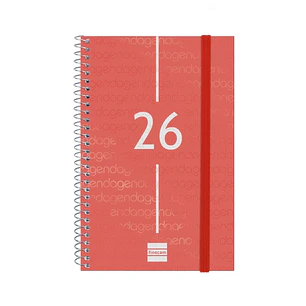 Finocam Year Agenda de Espiral - Anual 2026 - Tapa Ligera - Formato E5 - 125x14x181mm - Semana Vista Horizontal - Color Rojo