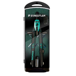 Staedtler Norix 555 Compas Metalico Escolar de Precision - Mecanismo Pulsador y Ajuste por Rueda Central - Color Verde/Negro