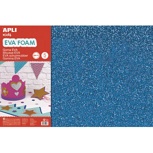 Apli Goma Eva Purpurina Azul 600x400mm - 3 Hojas Brillantes y Flexibles
