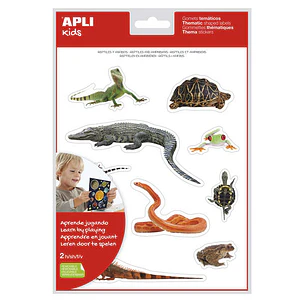 Apli Gomets Tematicos Realistas de Reptiles y Anfibios - 20 Gomets - Imagenes Realistas para Relacionar Animales - Adhesivo Removible - Adhesivo Base 
