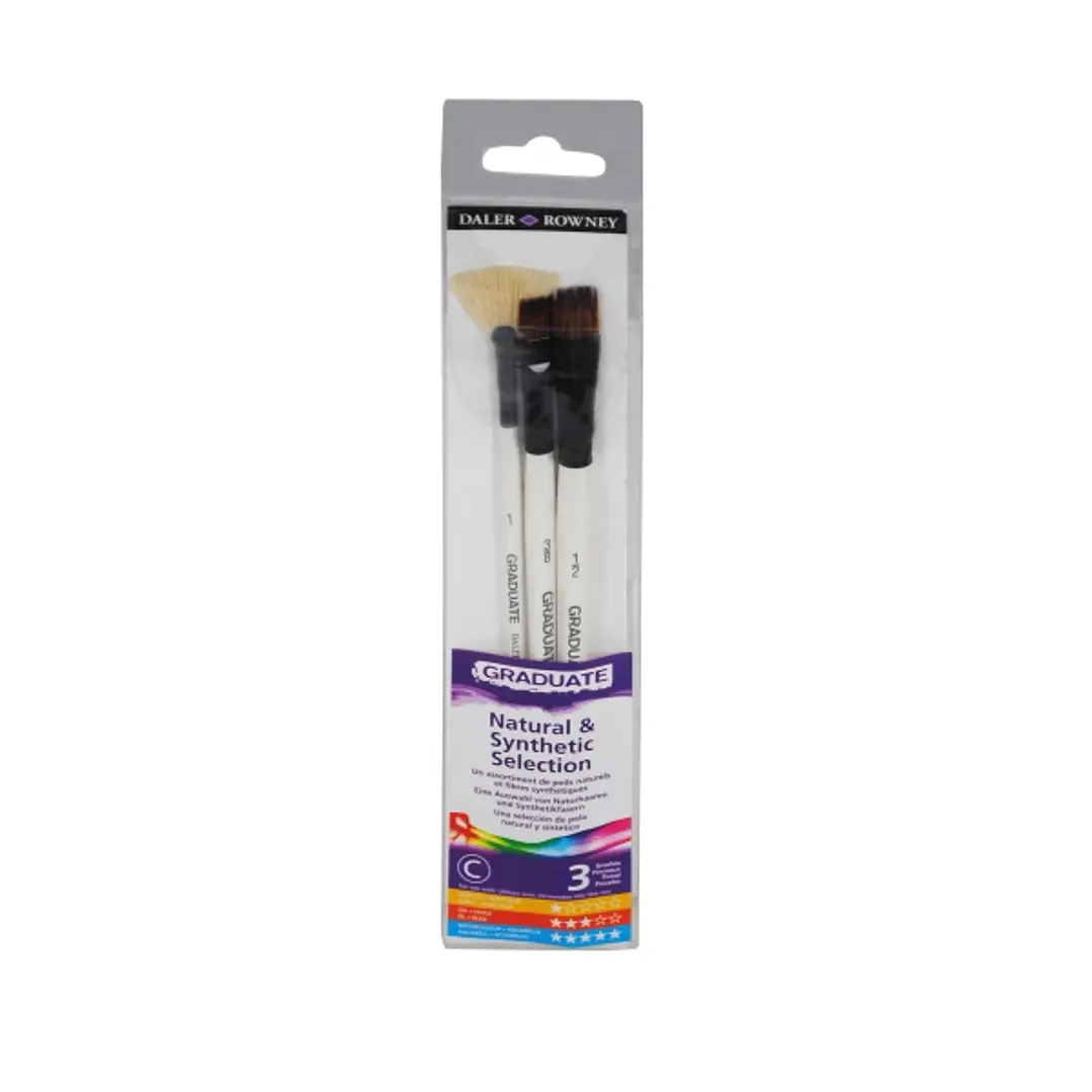 Daler Rowney Graduate Pack de 3 Pinceles Multitecnica - Pelo de Cerda y Pelo Sintetico - Mango Corto 1