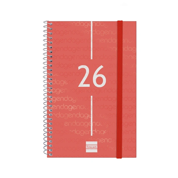Finocam Year Agenda de Espiral en Catalan - Anual 2026 - Tapa Ligera - Formato E5 - 217x14x297mm - Semana Vista Horizontal - Color Rojo 1