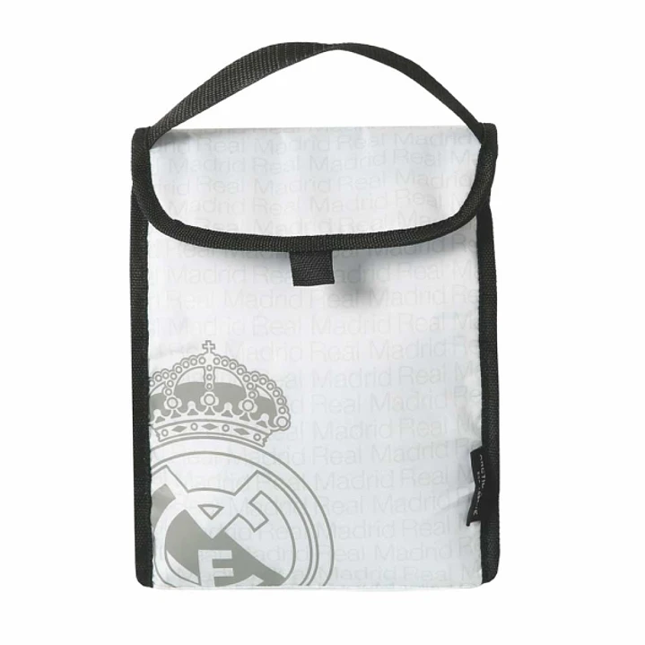 Safta Real Madrid Bolsa Isotermica Porta Alimentos - Plegable - Solapa con Velcro - Asa de Mano - 18.4x25.4x12.7cm - Color Blanco 1