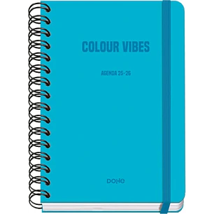 Dohe Colour Vibes Agenda Escolar 25/26 Espiral Wireo A5 - Semana Vista - Papel 80g/m2 - 4 Hojas de Pegatinas - Cubierta de Carton Plastificado - Cier