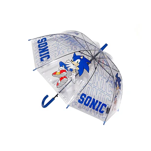 Safta Sonic City Paraguas Manual de 76cm - 8 Paneles - Asa y Punta de PVC - POE Transparente - Nervios de Acero de 8mm - Color Azul y Blanco