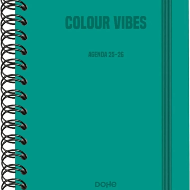 Dohe Colour Vibes Agenda Escolar 25/26 Espiral Wireo A5 - Semana Vista - Papel 80g/m2 - 4 Hojas de Pegatinas - Cubierta de Carton Plastificado - Cier 1