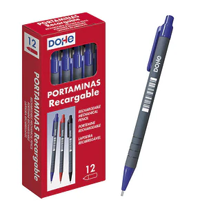 Dohe Portaminas Recargable con Cuerpo de Plastico - para Minas de grafito de 0.5mm - Punta Acolchada Metalica - Clip y Goma de Borrar en Pulsador - Gr