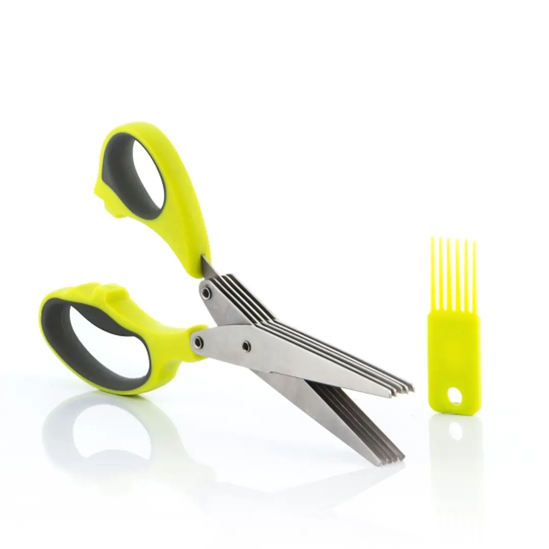 Innovagoods Tijeras de Cocina Multicorte con 5 Cuchillas - Ergonomico - Facil Limpieza - Incluye Cepillo - Color Verde 1